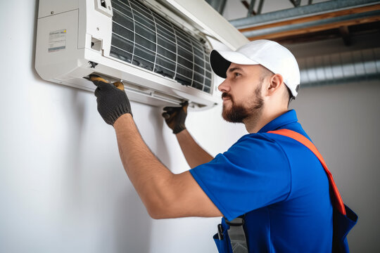 HVAC technician installing a mini split air conditioner in Salt Lake City
